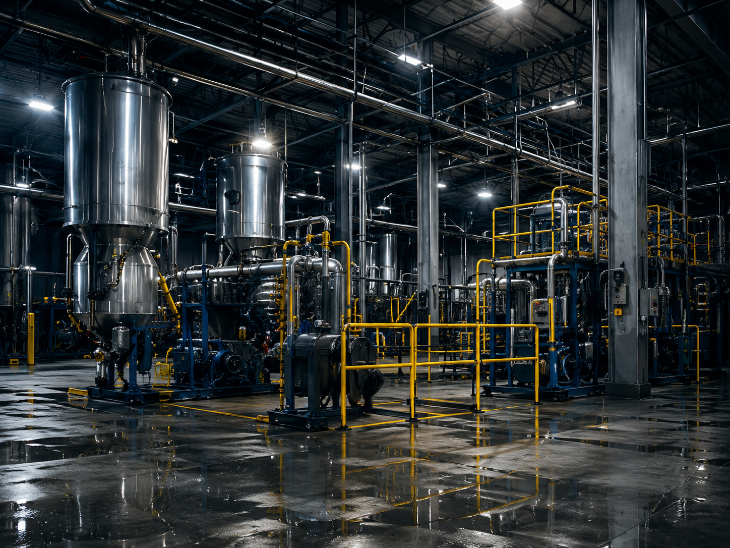 Industrial facility with polished floors and production equipment